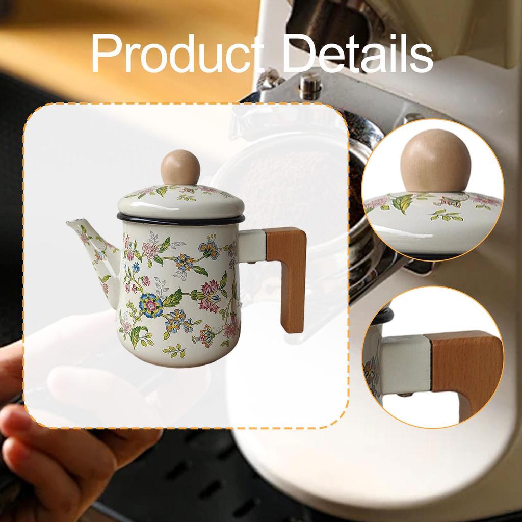 Enamel Coffee Pot Multiuse with Lid Water Kettle for Party Kitchen Household