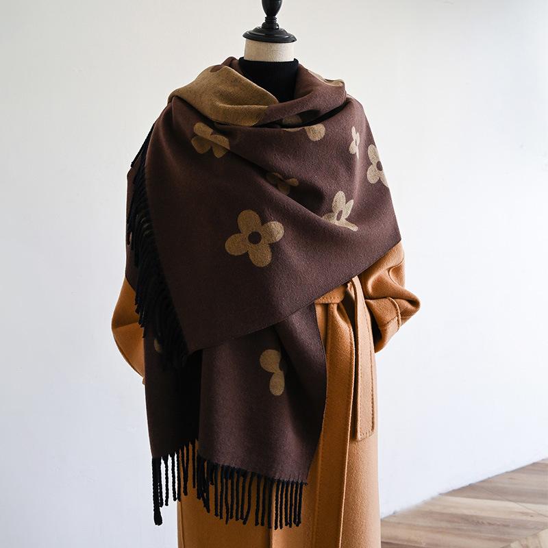 Outono/Inverno Core Spun Yarn Scarf Para Senhoras Moda Simples Jacquard Longo Borla Xale Solto