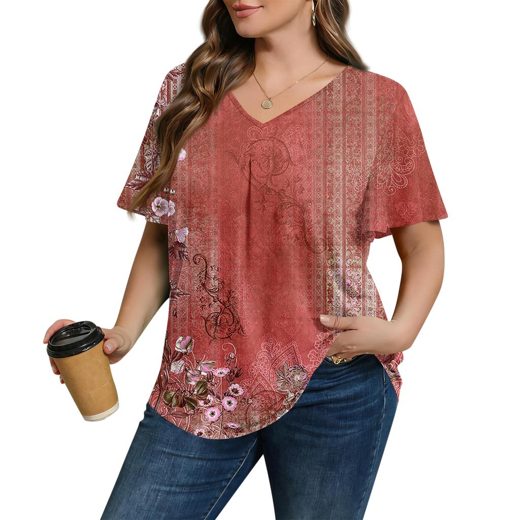 Blusa Casual de Moda para Mujer Talla Grande, de Corte Holgado, Manga Corta, Elegante Cuello en V, para el Trabajo