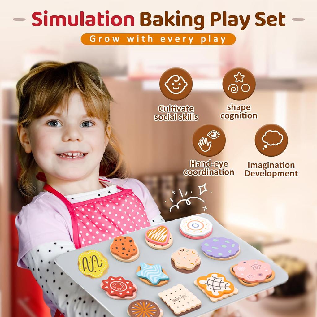 Wooden Cookie Play Food Set for Kids Kitchen Accessories Food Toys Pretend Play Slice and Bake Gift Toddler Learning Toys