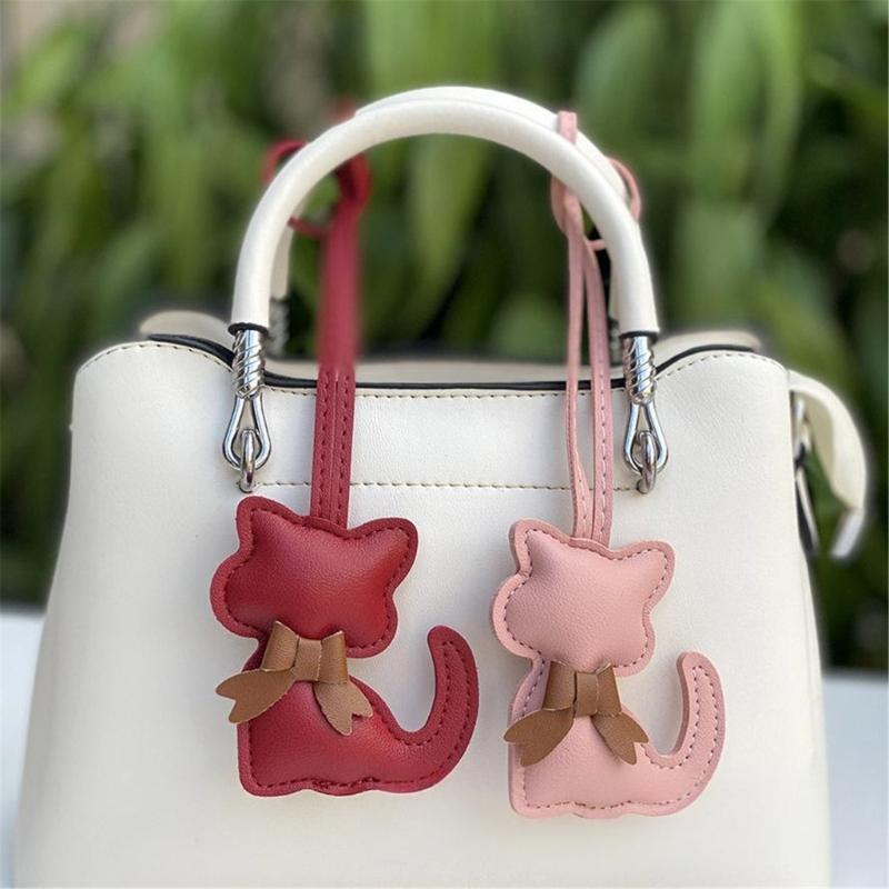 Modischer PU-Schleifen-Schlüsselanhänger mit Katzen-Detail für Handtasche, Schlüssel, Rucksack, Stilvoller Taschen-Hänge-Dekor-Anhänger