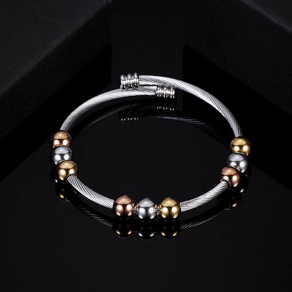 Adjustable Spring Twisted Chain Titanium Steel Bracelet Three-Color Beads Rose Gold Steel Fashion Ins Personalized Bracelet