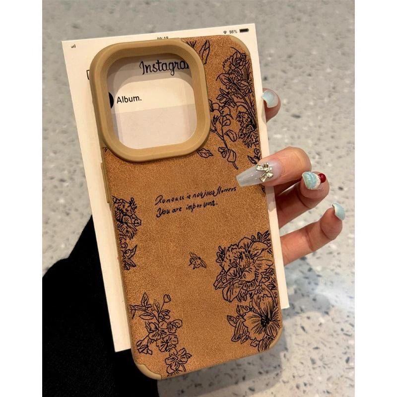 retro flowers matte phone case for iphone 17 pro max 16 plus 15 14 13 11 camera protect silicone cover for iphone 12 xr x bumper