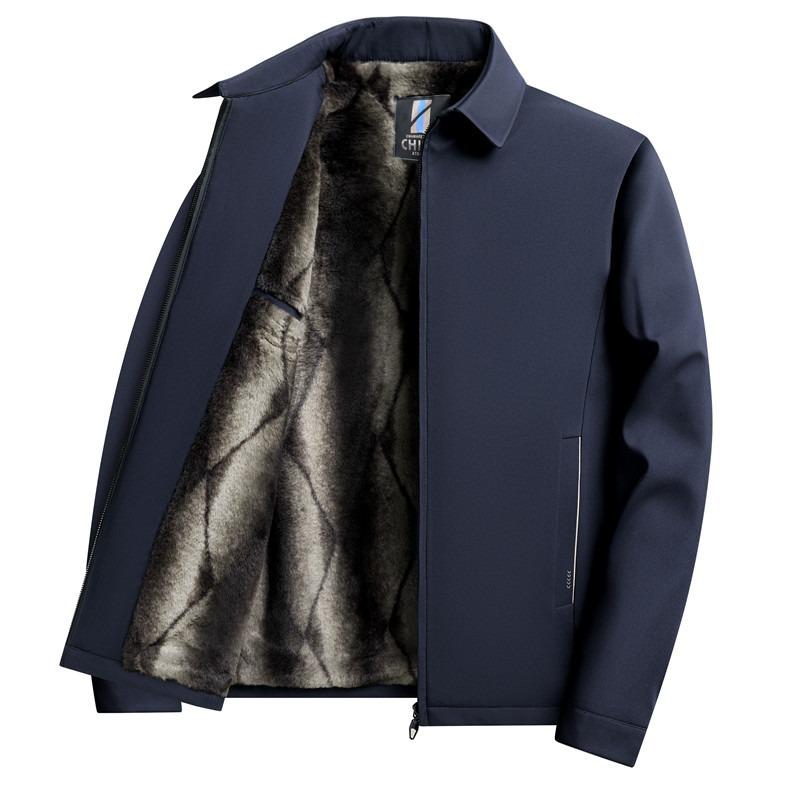 Winter New Velvet Thickened Lapel Middle and Old Executive Jacket Jacket Dad Loose Warm Men's Top