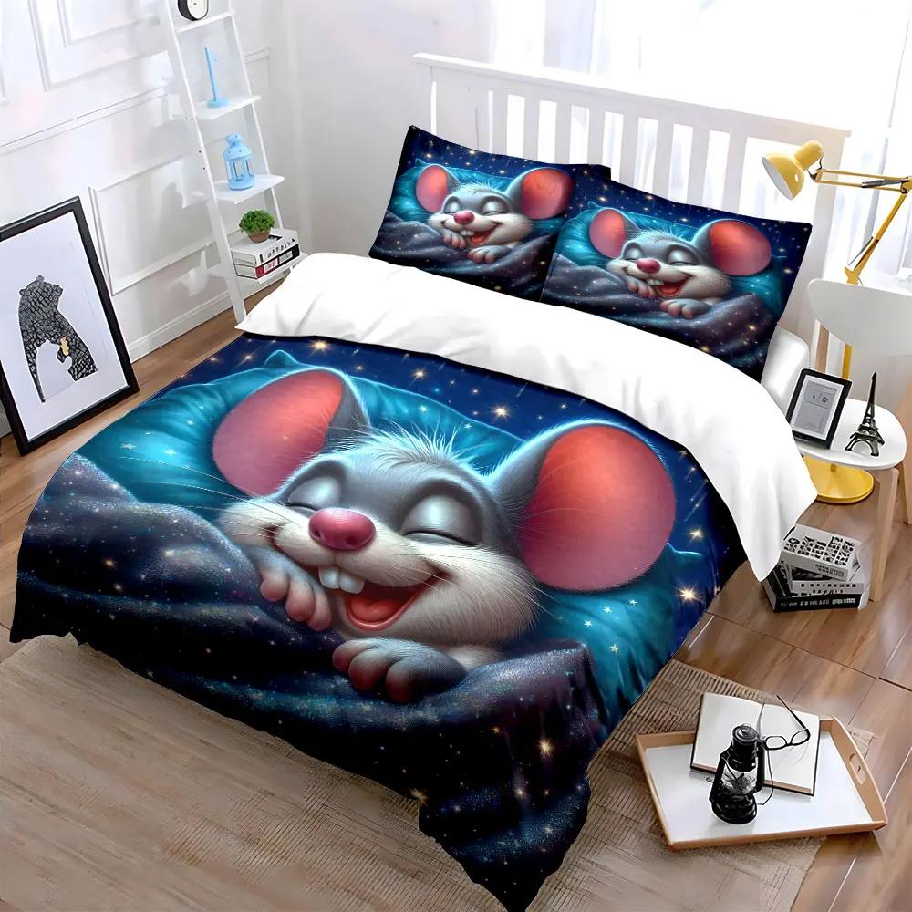 Süßes Maus Bettwäsche Set - Kinderzimmer Deko Weiche Bequeme Bettbezug Bettwäsche Set Enthalten 1*Bettbezug & 2*Kissenbezüge Geschenk