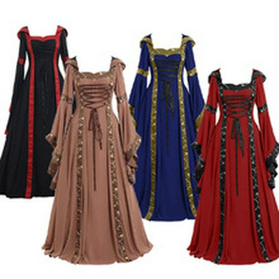 Abito Medievale-Retro Europeo Taglie Forti in Velluto con Lacci (S-5XL)