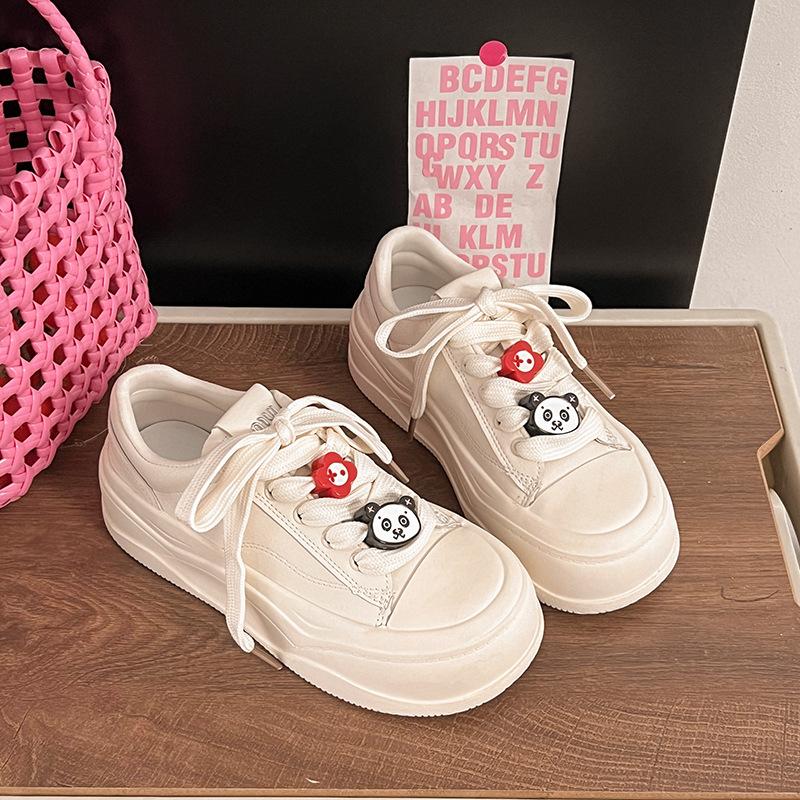 Original niche thick-soled ugly cute little white shoes women's 2025 spring new retro round head board shoes sports and leisure shoes
