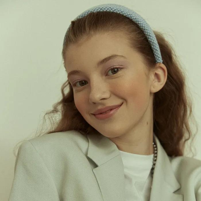 [Elizabeth Moments] Sky Blue Check Tweed Headband