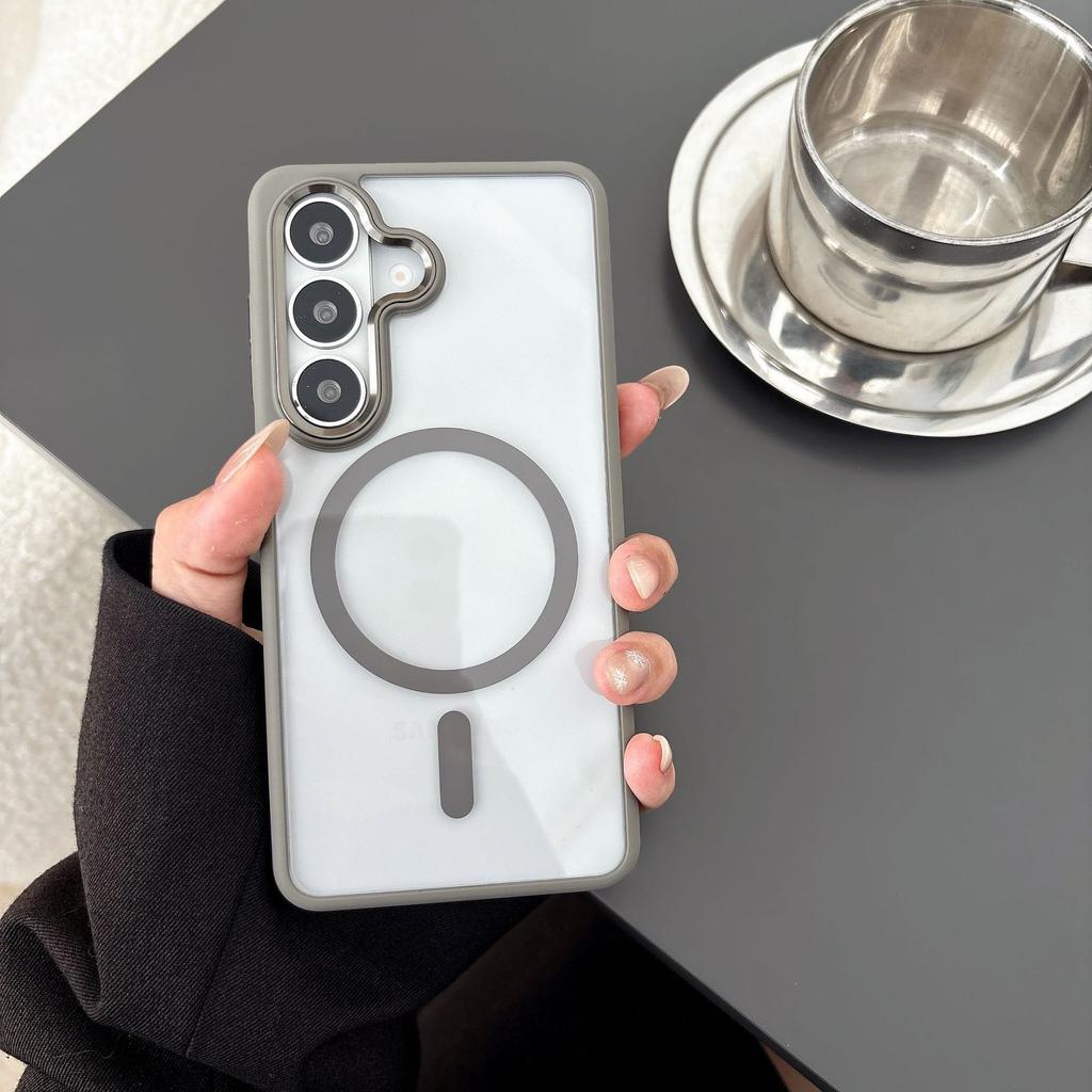 Applicable to Samsung S26plus magnetic mobile phone case transparent S25Ultra metal mirror anti-drop protective case s24