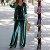 2025 foreign trade cross-border new women's clothing, casual V-neck pullover, long sleeves and trousers, velvet multi-color women's suit