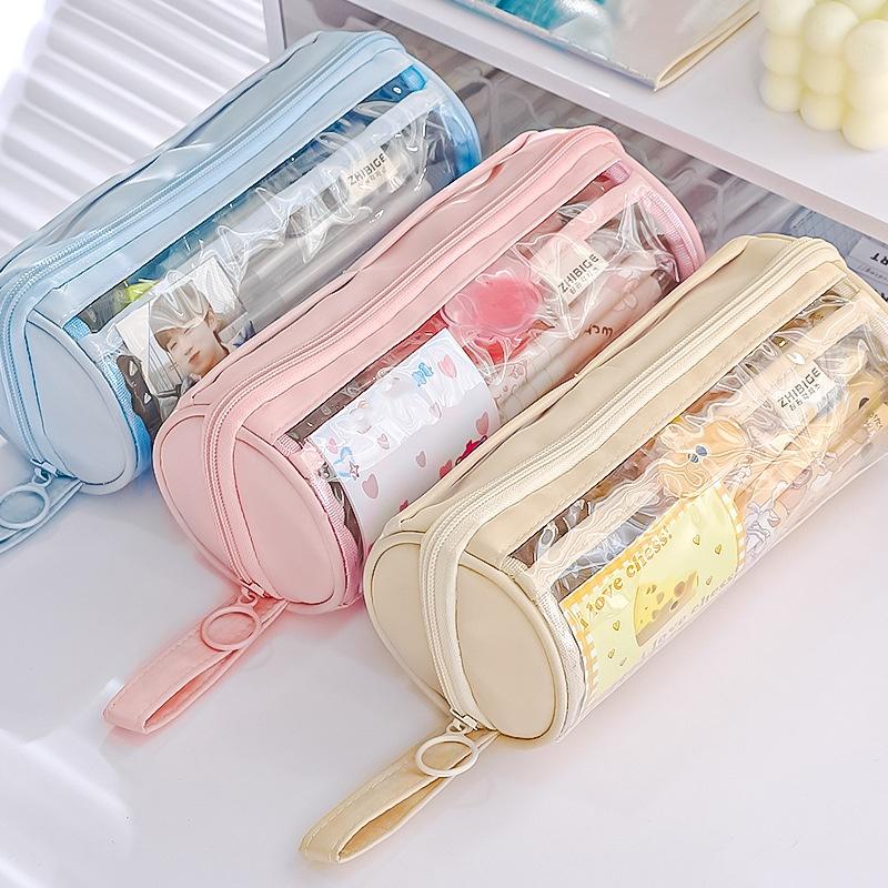 1 Piece Creative Style Simplicity Pencil Case Cute Candy Color Series Pencil Pouch High Capacity Transparent Stationery Bag