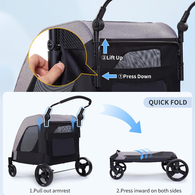 2024 High Quality Hot Selling Portable Large Pet Cart 4 Wheels Pet Trolley Sick Dogs Large Pet Stroller