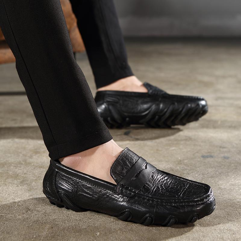 Genuine Leather Loafers Men Casual Shoes Luxury Designer Slip on Flats Formal Mens Moccasins Italian Black Male Driving Shoes