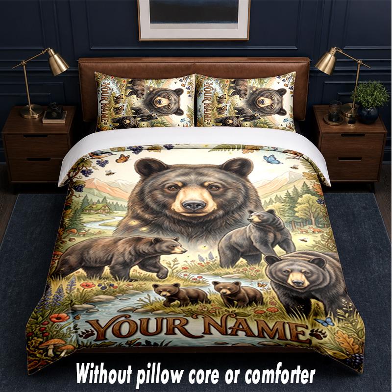 Teddy Bear Theme Custom Text Or Name 3Pcs Bedding Set,1 Flat Sheet & 2 Pillowcases Personalized Home Bedding