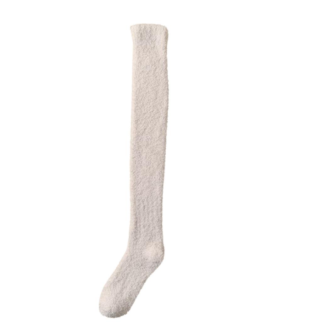 Women's Coral Fleece Over the Knee Socks Thickened Plush Long Tube Socks for Home Sleep Winter Warm Soft Comfortable