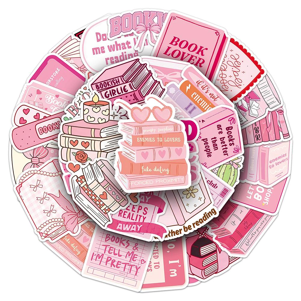 10/30/50pcs Pink Bookish Reading Book Cartoon Stickers Cute Aesthetic Graffiti Decals Notebook Suitcase Phone Sticker Toy Gift