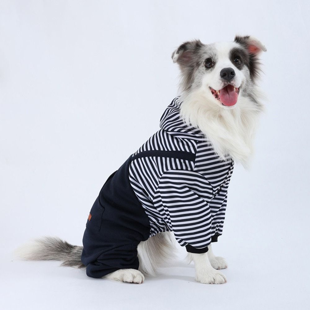 Dog Outfit Four Legged Pet Dog Jumpsuit Striped Warm Pet Sweatshirt Windproof Thickened Dog Clothing Pet Supplies