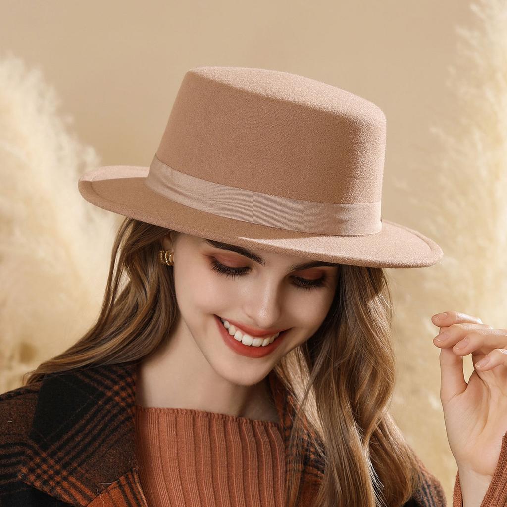 New Autumn and Winter Women's Felt Hat British Retro Elegant Hat Big Brim Casual Versatile Top Hat