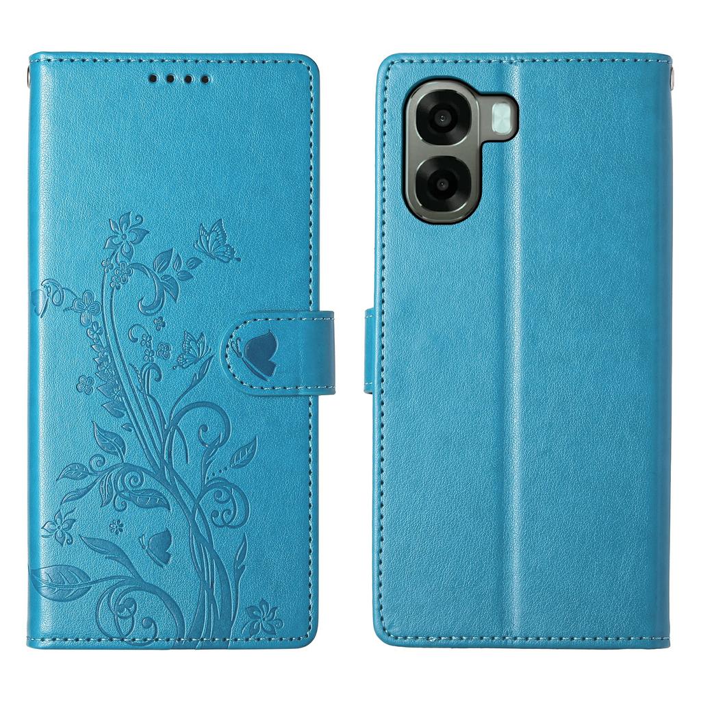 Wallet Case for Oppo A6x 5G / A6x 4G Butterfly Floral Imprint PU Leather Phone Cover with Wrist Strap