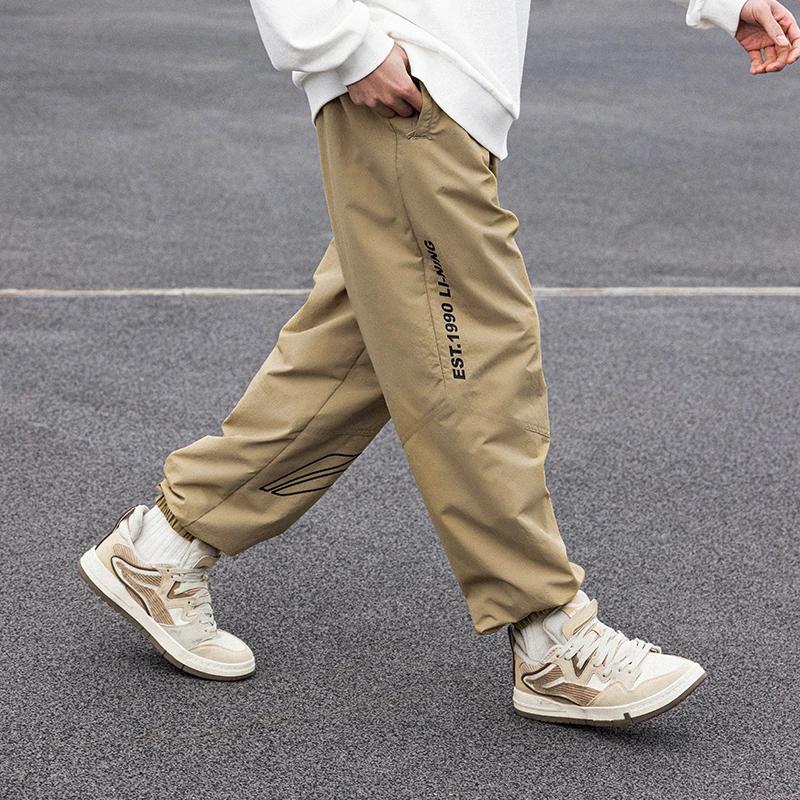 Li-Ning Plain Lace-Up Loose Fit Cuffed Knit Sports Pants Men bottoms Khaki AYKU663-2