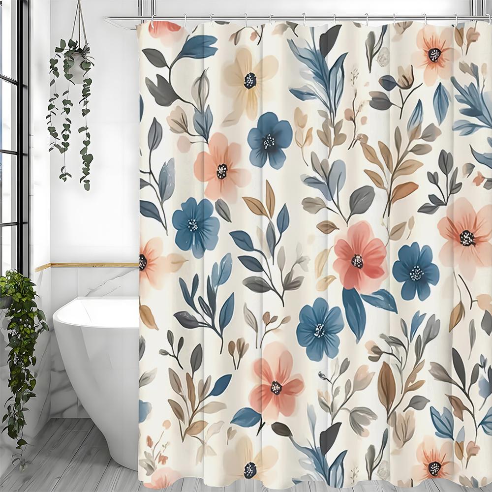 Colorful Flower Shower Curtain, Bathroom Decorative Shower Curtain, Waterproof Shower Curtain with Hooks
