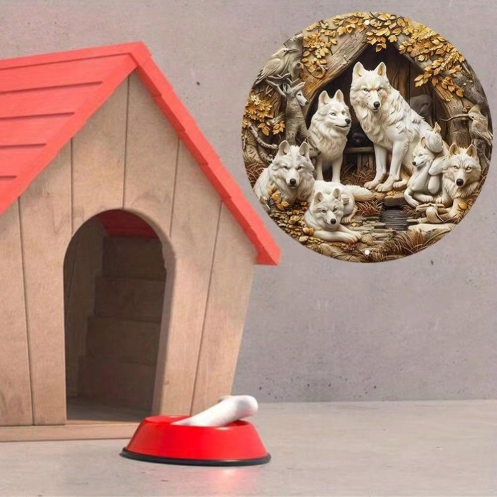 Wolf Family Metal Wall Art Round Sign Pack Design Waterproof Outdoor Indoor Home Decor