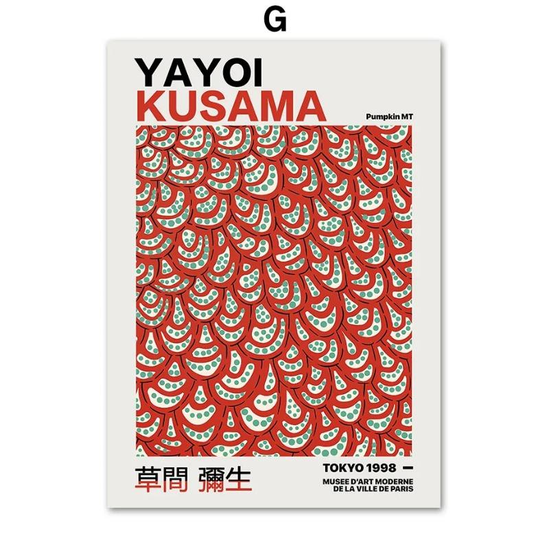 Nordic Retro Abstract Pumpkin Mushroom Flowers Yayoi Kusama Posters Wall Art Canvas Painting Wall Pictures for Living Room Decor