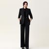 Women's High-End Black & Gray Winter Wool Coat Suit - New Slimming Professional Style