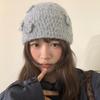 Korean Style Gray Knitted Handmade Woolen Hat for Women New Autumn and Winter Crocheted Hat Showing Face Small Cold Hat