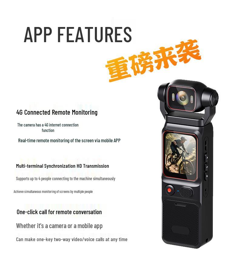 4K HD Portable Sports Camera with 4G, Handheld Screen & Rotating Lens – Ideal for Outdoor Recording