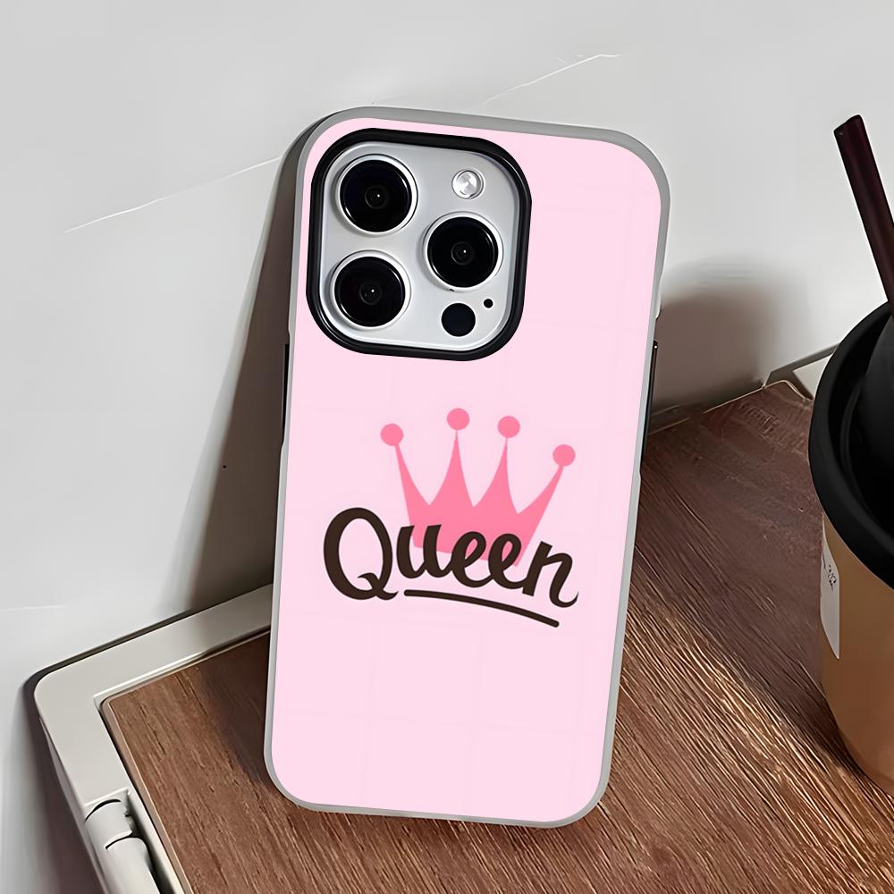 KING Queen Crown Letter Phone Case For IPhone 17 Air 16 E 15 14 Plus 13 12 11 Pro Max Jelly 2 In 1 Protective Case