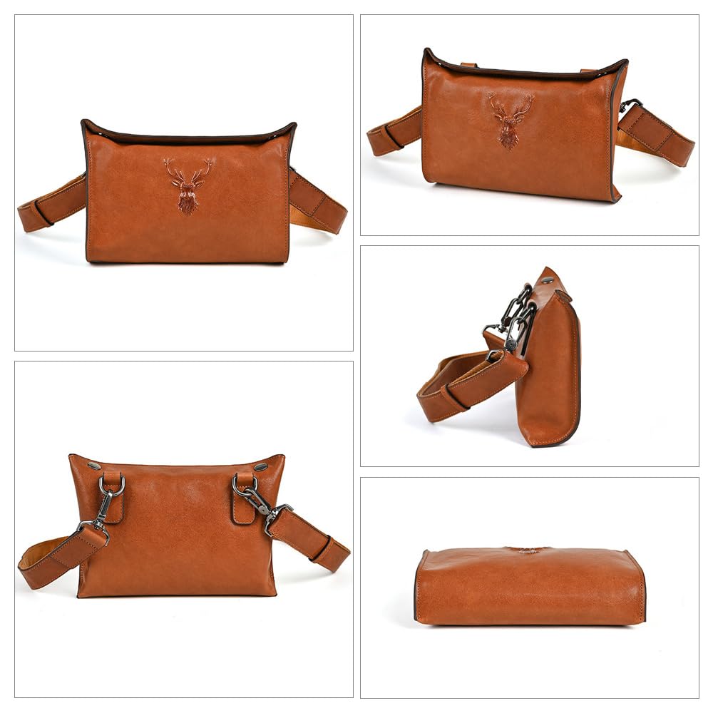 Whatna Antique-Tanned Natural Cowhide Leather One-Shoulder Men's Clutch Bag, Crossbody Bag, Chest Bag, Shoulder Bag, Handbag, Horizontal Style, Small