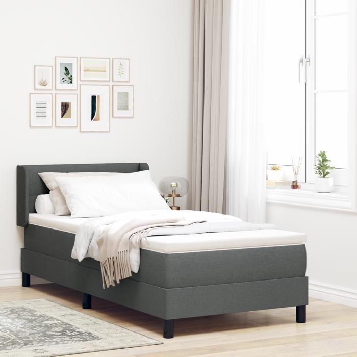 Lit à sommier vidaXL avec matelas gris foncé 90x200 cm en tissu, Tête de lit vidaXL avec boutons en tissu gris foncé 90 cm 3341084