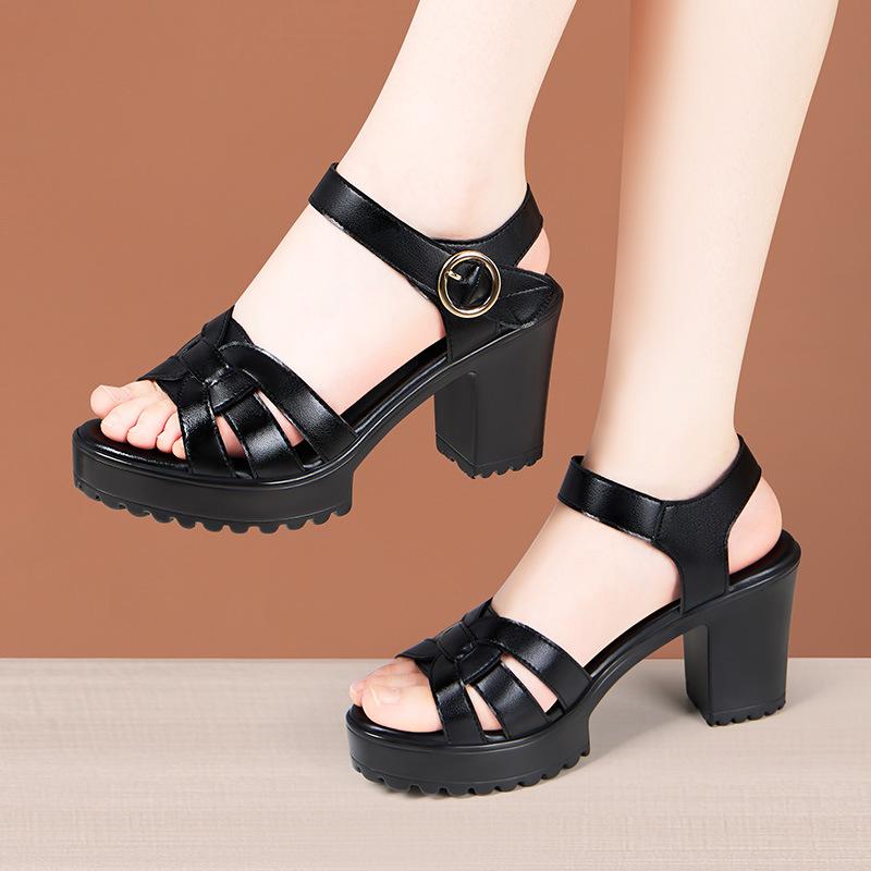 

Fashion Plus Size 34-43 Comfortable Soft Leather Shoes Women High Heels Sandals Summer Thick Platform Sandals Office Beach Mom 43