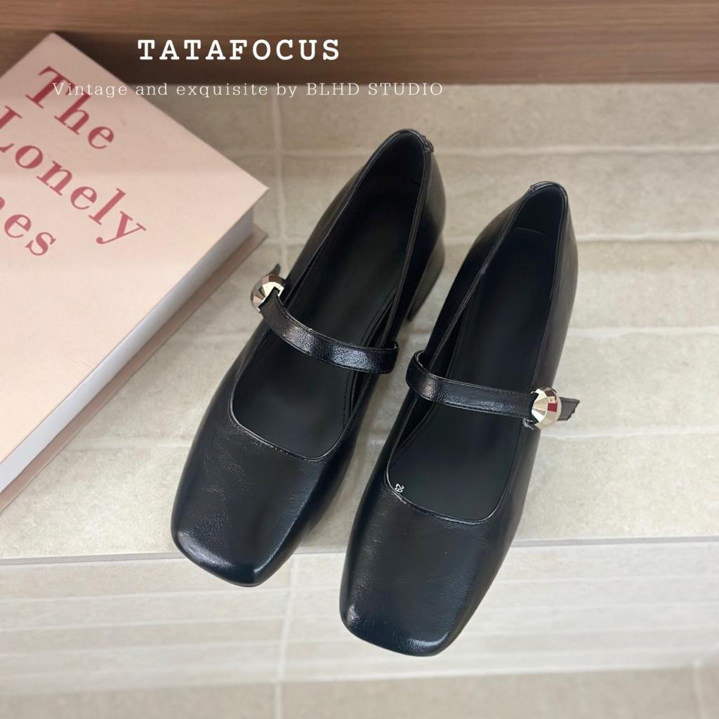 Thick Heel, Medium Heel, Light Mouth, One Word with Single Shoes for Women's 2025 New Autumn Retro Mary Jane, Super Fire Square Head Small Leather S