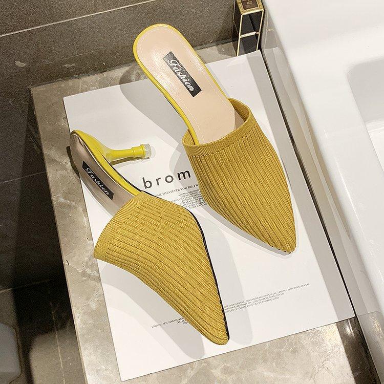 

Тапочки женские лето 2021 весна и лето уличная мода интернет-знаменитость сказочный стиль сумка голова полутапочки тонкий каблук остроносые сандалии 34 жёлтый