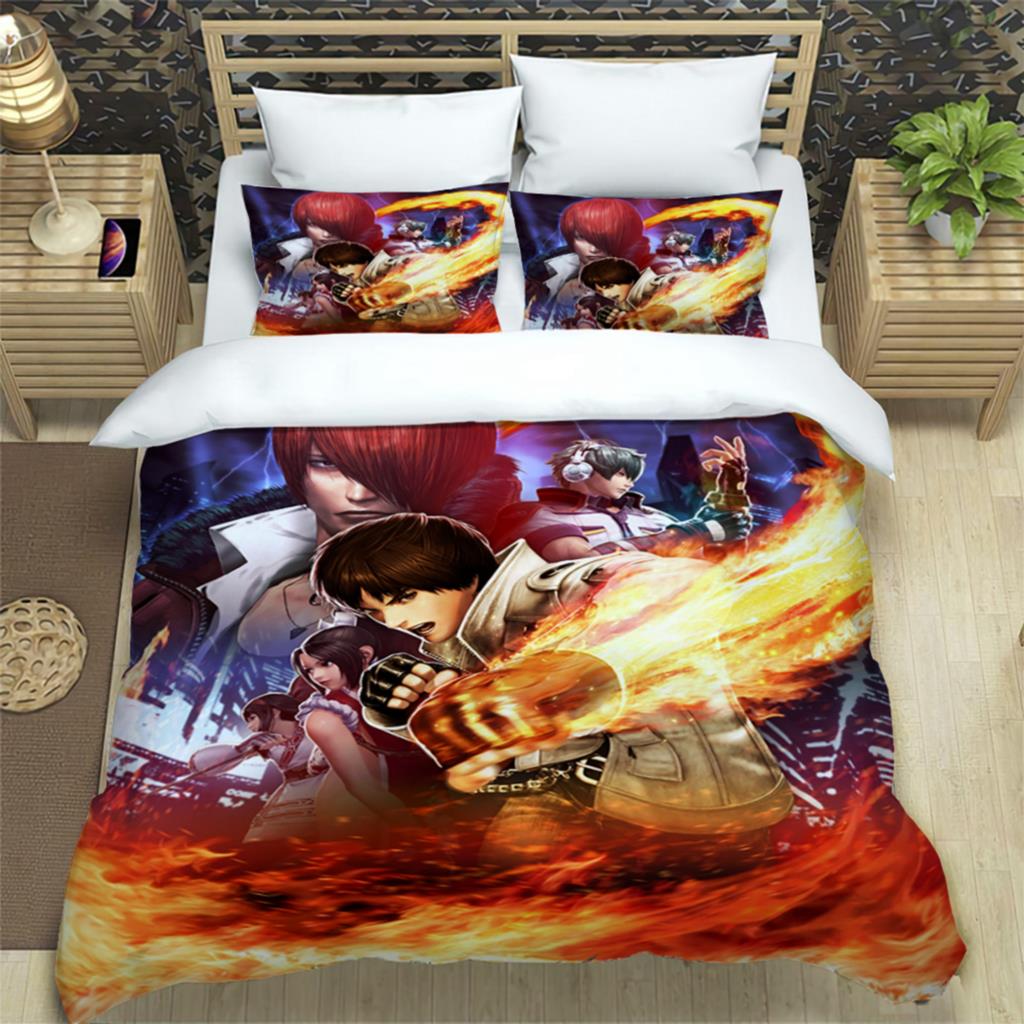 KOF Anime Art Print 3 Piece Bedding Set For Boys Adults Fashion Quilt Cover Pillowcases Soft Comfortable