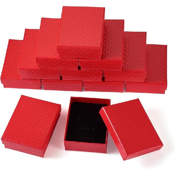 Craftdady 12 vnt. juodos mažos papuošalų dėžutės su deimanto raštu, kartoninės popierinės dovanų dėžutės su dangteliais, karoliukų pakabukai, auskarai, žiedai, tuščios vitrinos dėžutės