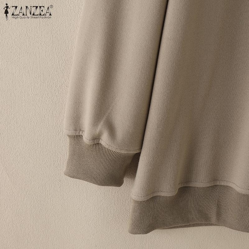 ZANZEA Women Casual Crew Neck Long Sleeve Loose Pullover Sweatshirt