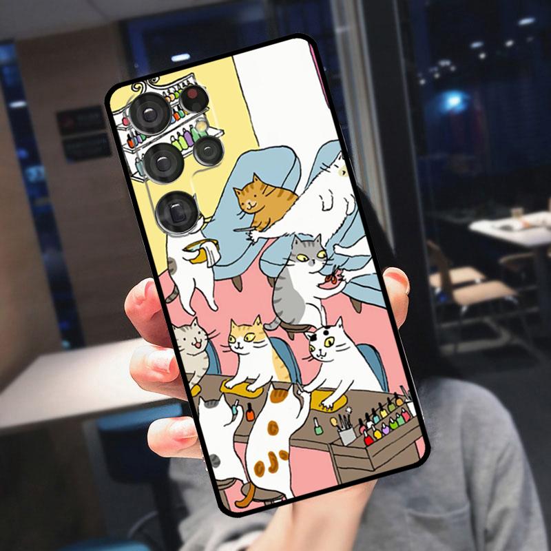 Japanese Cat Drink Pattern Case For Samsung Galaxy S23 Ultra S22 Ultra S20 FE S21 FE Note 10 20 S8 S9 S10 Plus Cover