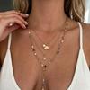 Bohemian Long Layered Copper Chain Necklace Set with Shell And Starfish for Women Elegant Personality Y-Chain Collarbone Chain