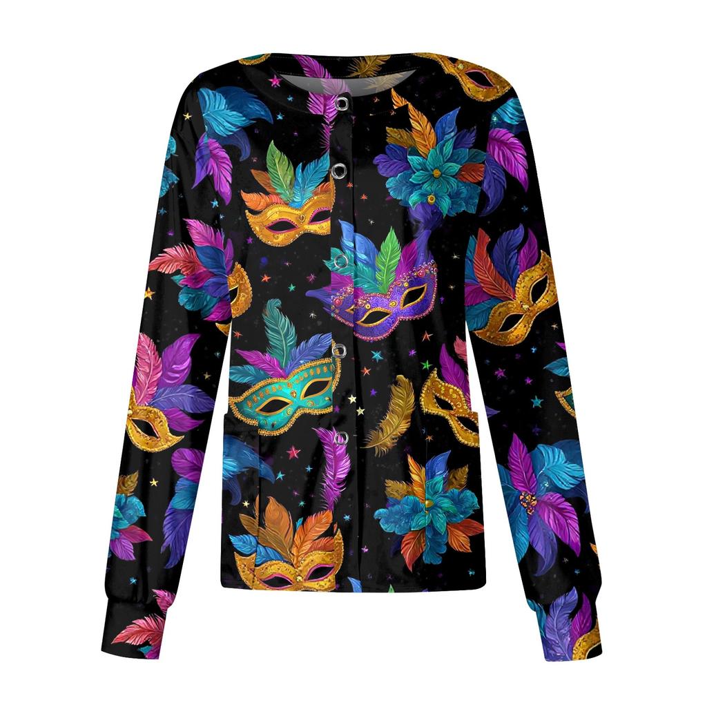 Women's Casual Long-sleeved Single-breasted Printed Protective Clothing Cardigan Top