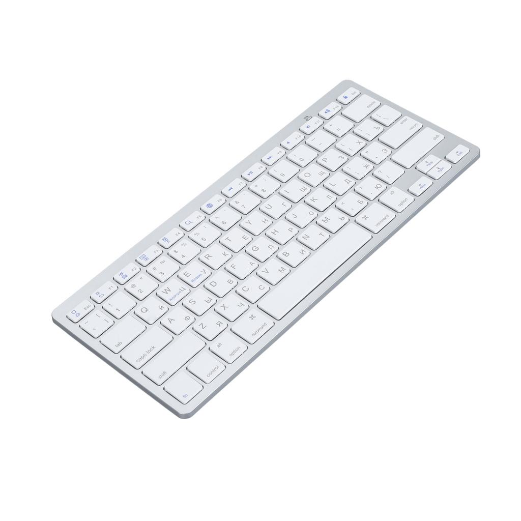 Ultra Thin Keyboard BT Wireless Splashing Proof Bilingual Language Keypad for PC Computer Silver Russian