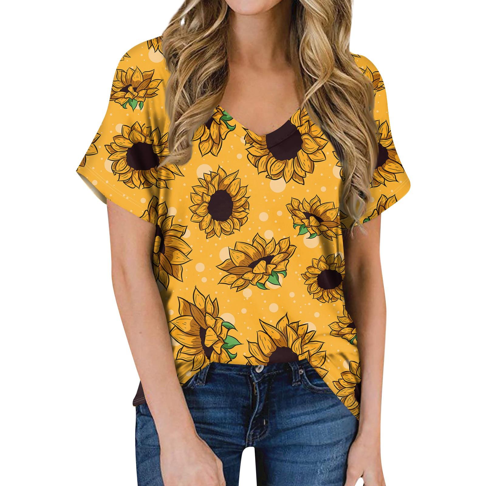 

Женская летняя модная повседневная блузка с V-образным вырезом и коротким рукавом с принтом M