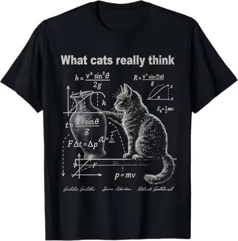 Funny Physics Cat Graphic T Shirt What Cats Really Think Cat Meme Design Short-sleeved Tee Aesthetic Casual Top for Men & Women