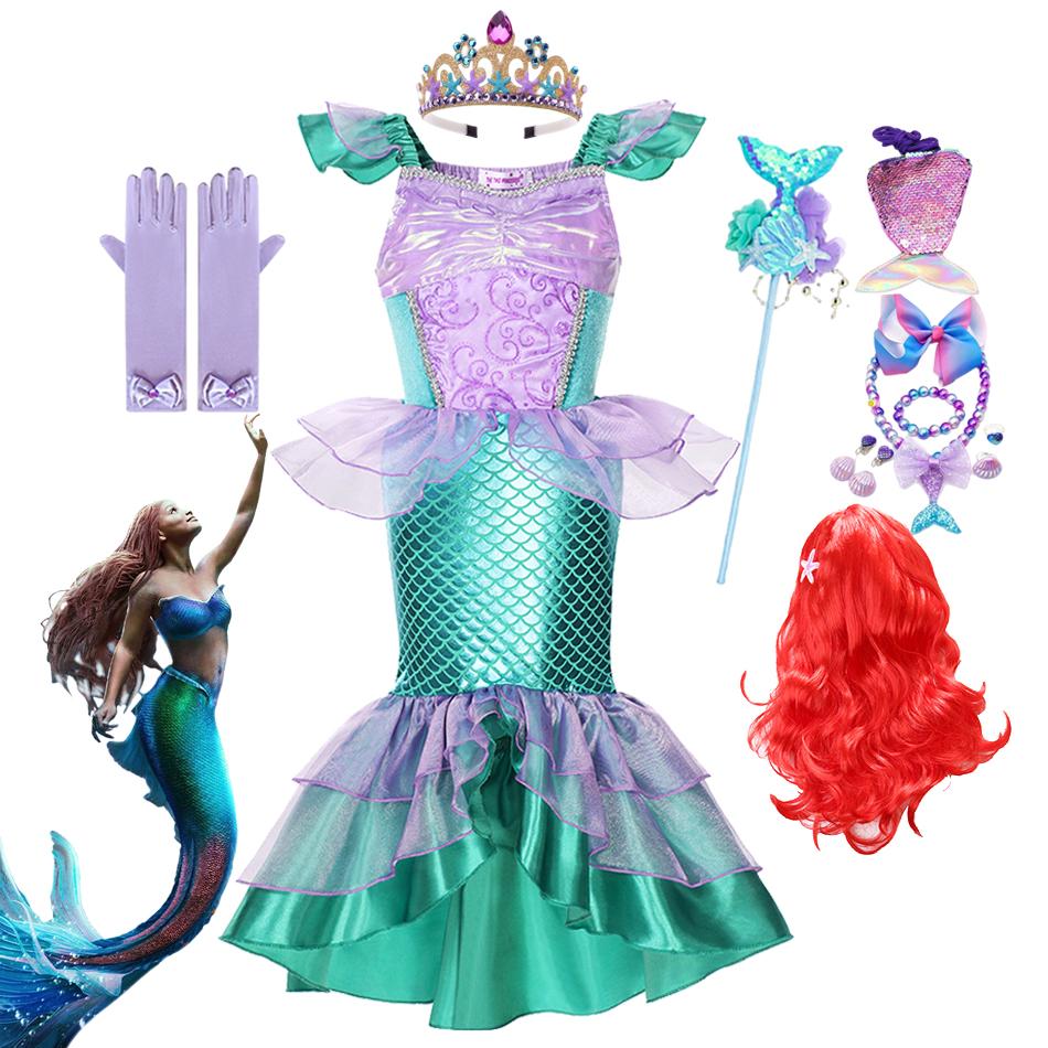 

2023 Новые Девушки Русалочка Ариэль Принцесса Платье Disney Vestidos Хэллоуин Косплей Дети Причудливые дети Карнавал Вечеринка
