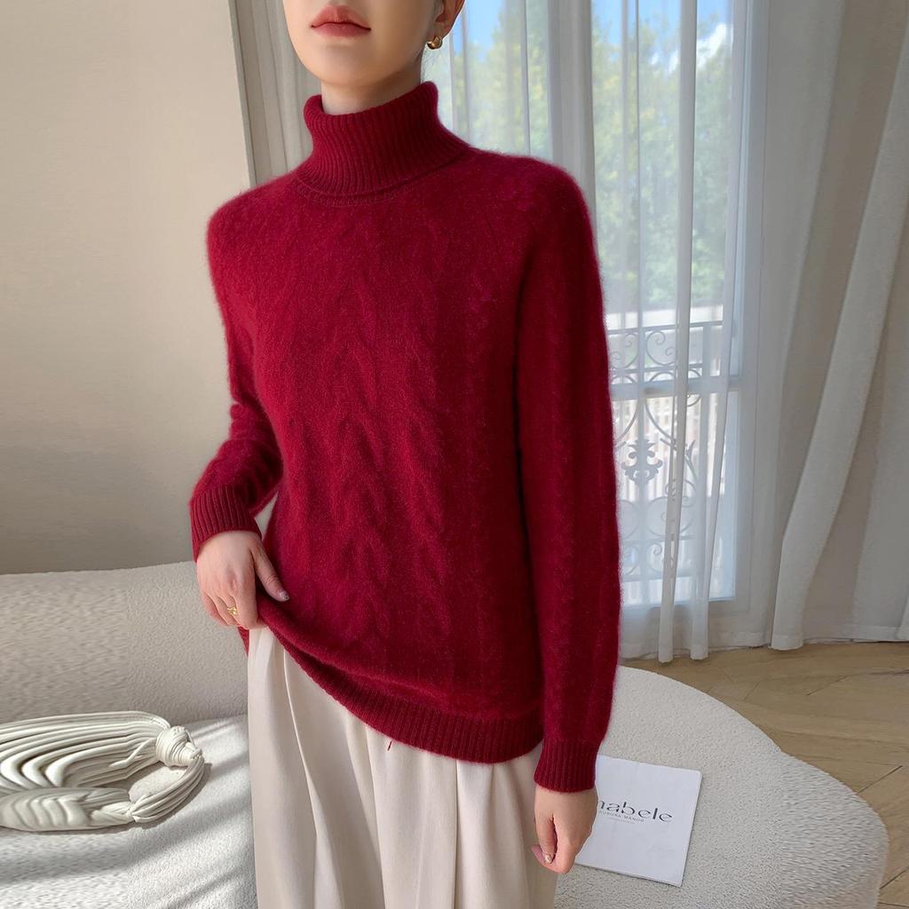Women's Soft High Neck Cashmere Sweater: 2025 Autumn/Winter Cable Knit, Loose and Versatile, Skin-Friendly.