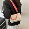 Fashion Straw Woven Bag for Women Lace Flower Crossbody Bag Versatile Small Square Chain Shoulder Handbag