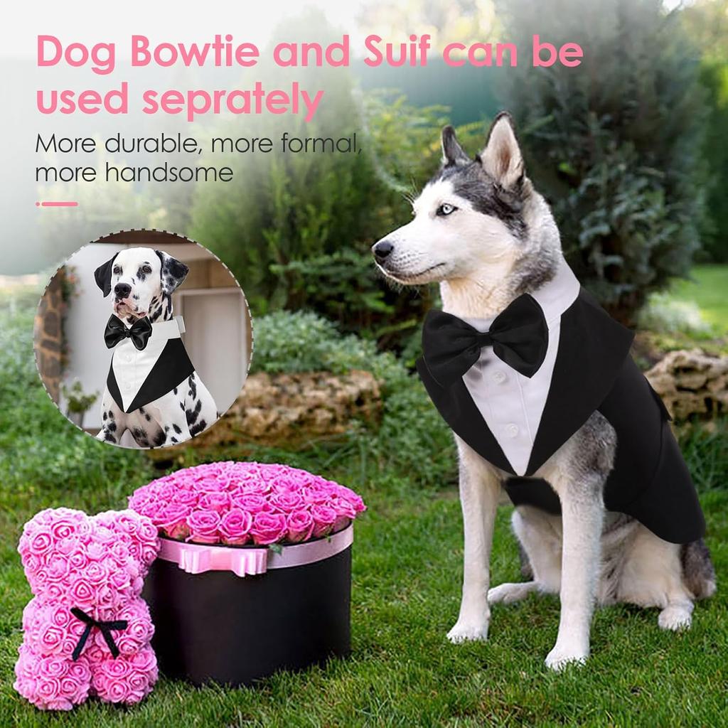 AOFITEE Dog Tuxedo Formal Dog Suit and Bandana Set, Gentle Dogs Wedding Party Suit Bow Tie Shirt, Tuxedo for Small Dogs Costume Outfit with