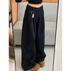 Women's Big American Style Black Wide-Leg Jeans, Autumn/Winter Pear Shape, Floor-Length, Loose Fit